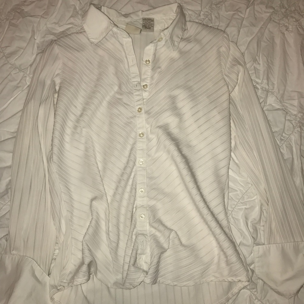 White Textured Women's Button Up